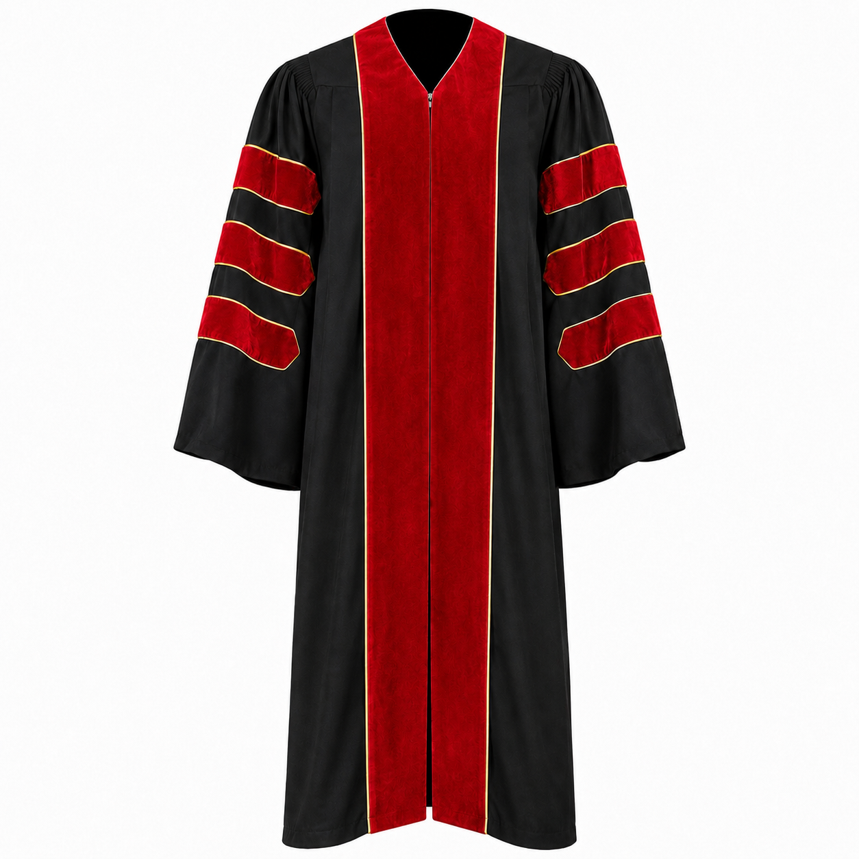 Doctoral Graduation Gown with Velvet Panels & Gold Piping