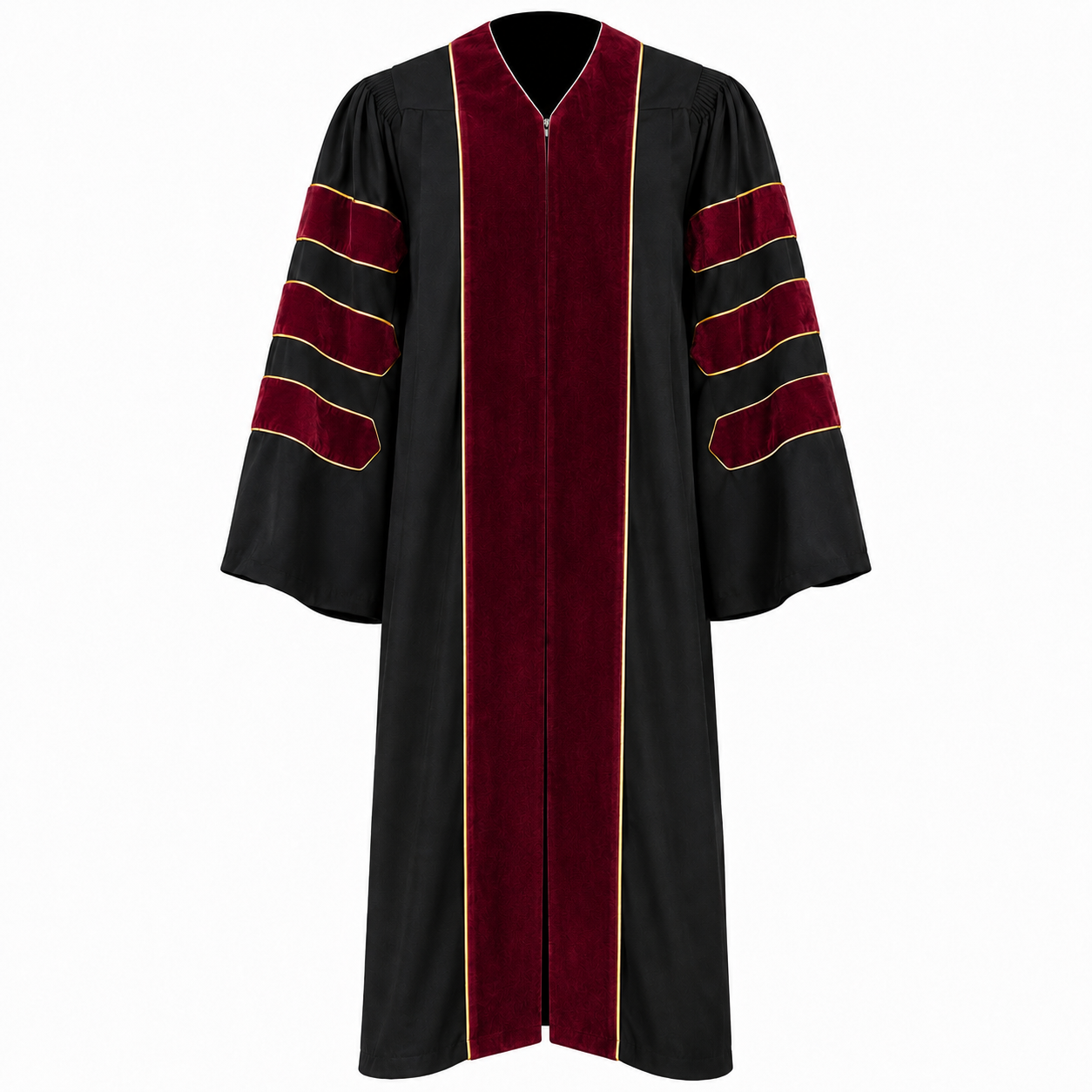 Doctoral Graduation Gown with Velvet Panels & Gold Piping