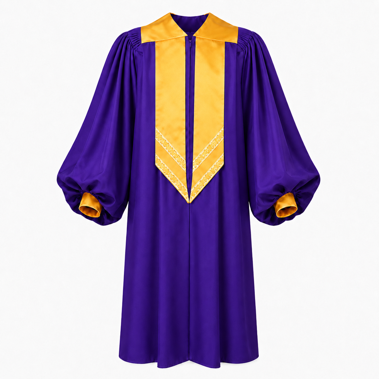 Adult Choir Robe with Gold Satin Panel – Unisex Church Gown
