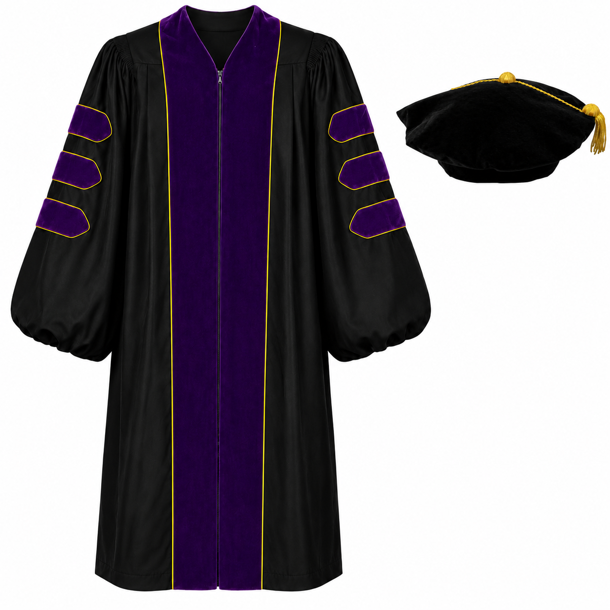 Doctoral Graduation Gown & Tam Set – Velvet Panels