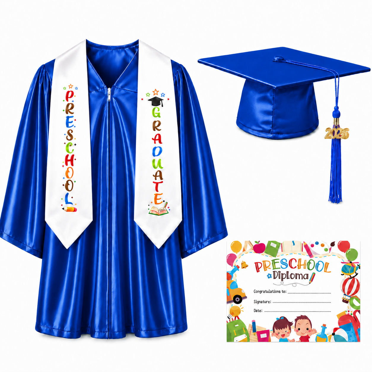 Shiny Preschool Graduation Gown Set with Cap, Stole & Diploma