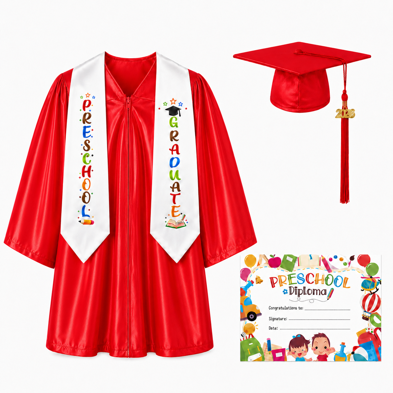 Shiny Preschool Graduation Gown Set with Cap, Stole & Diploma