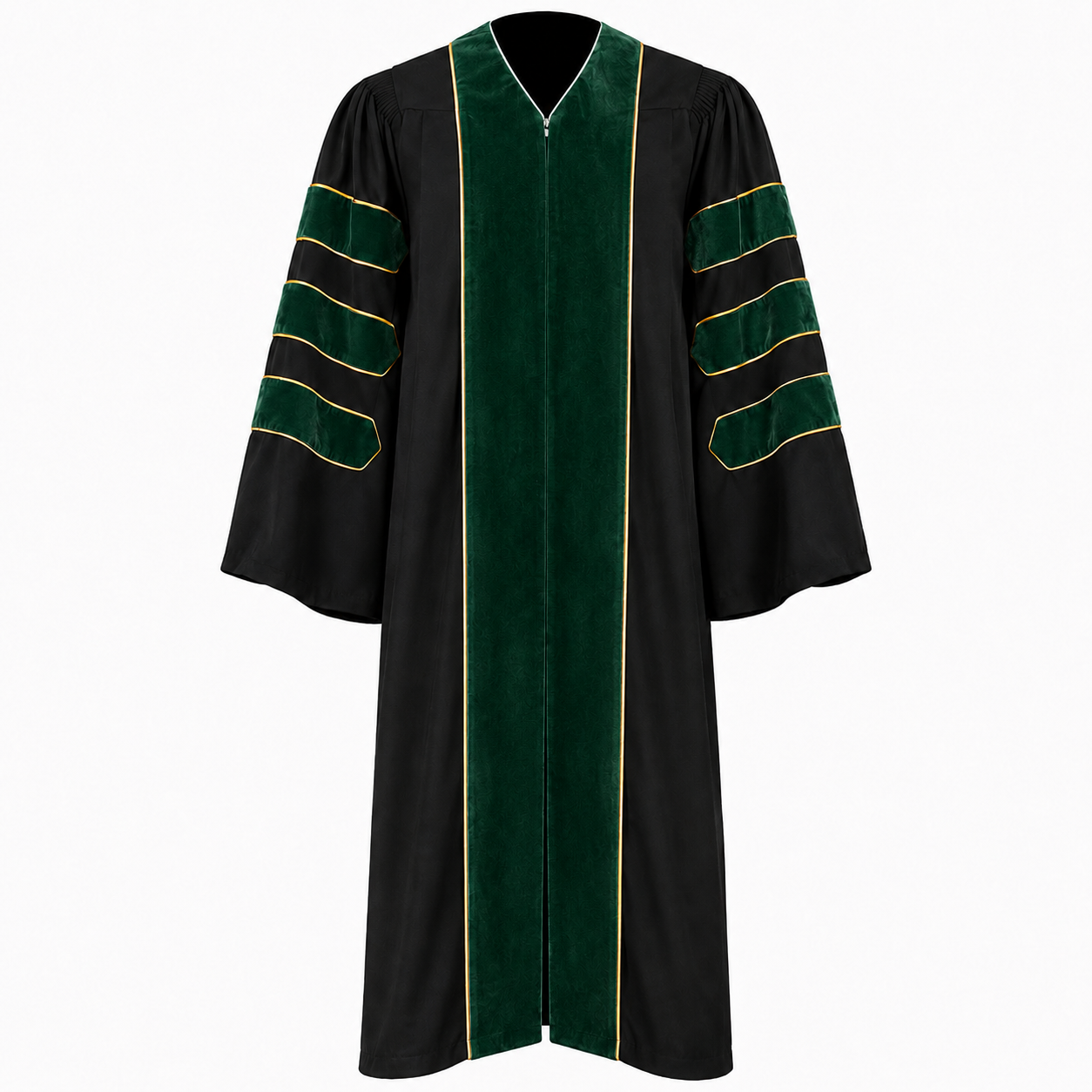 Doctoral Graduation Gown with Velvet Panels & Gold Piping