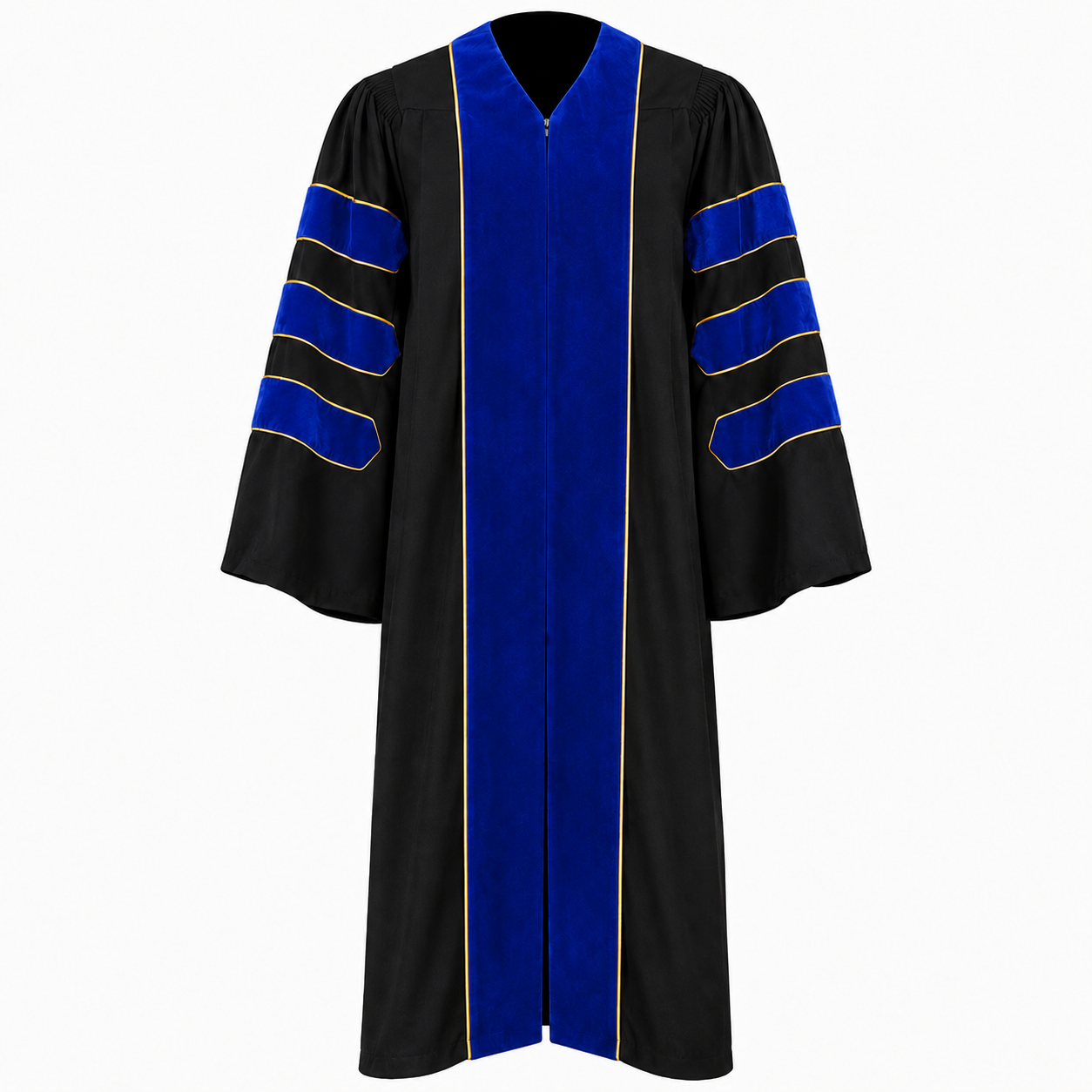 Doctoral Graduation Gown with Velvet Panels & Gold Piping