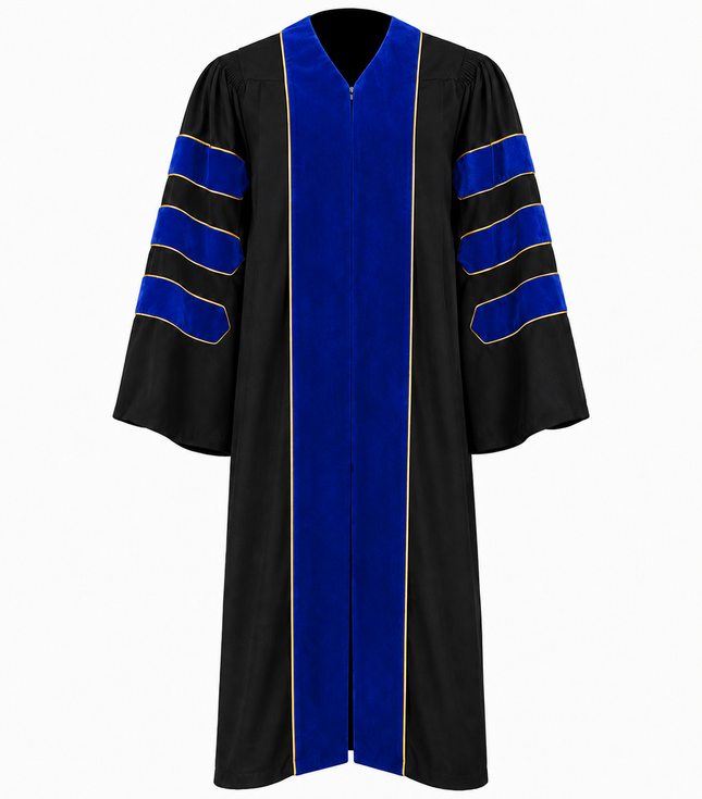 Doctoral Graduation Gown with Velvet Panels & Gold Piping