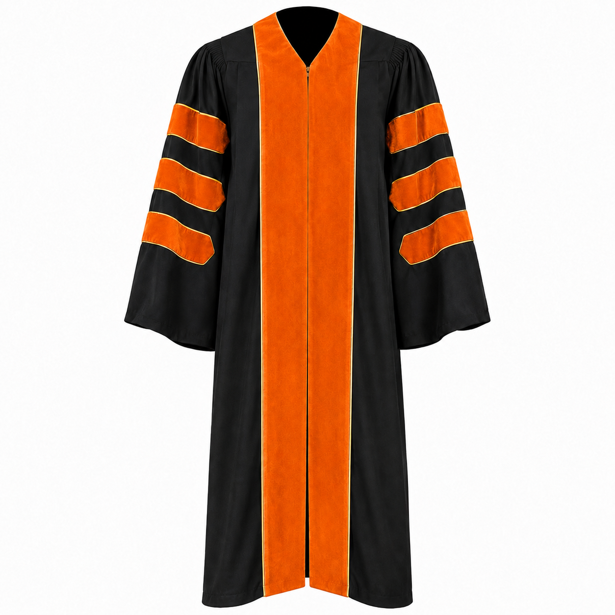 Doctoral Graduation Gown with Velvet Panels & Gold Piping