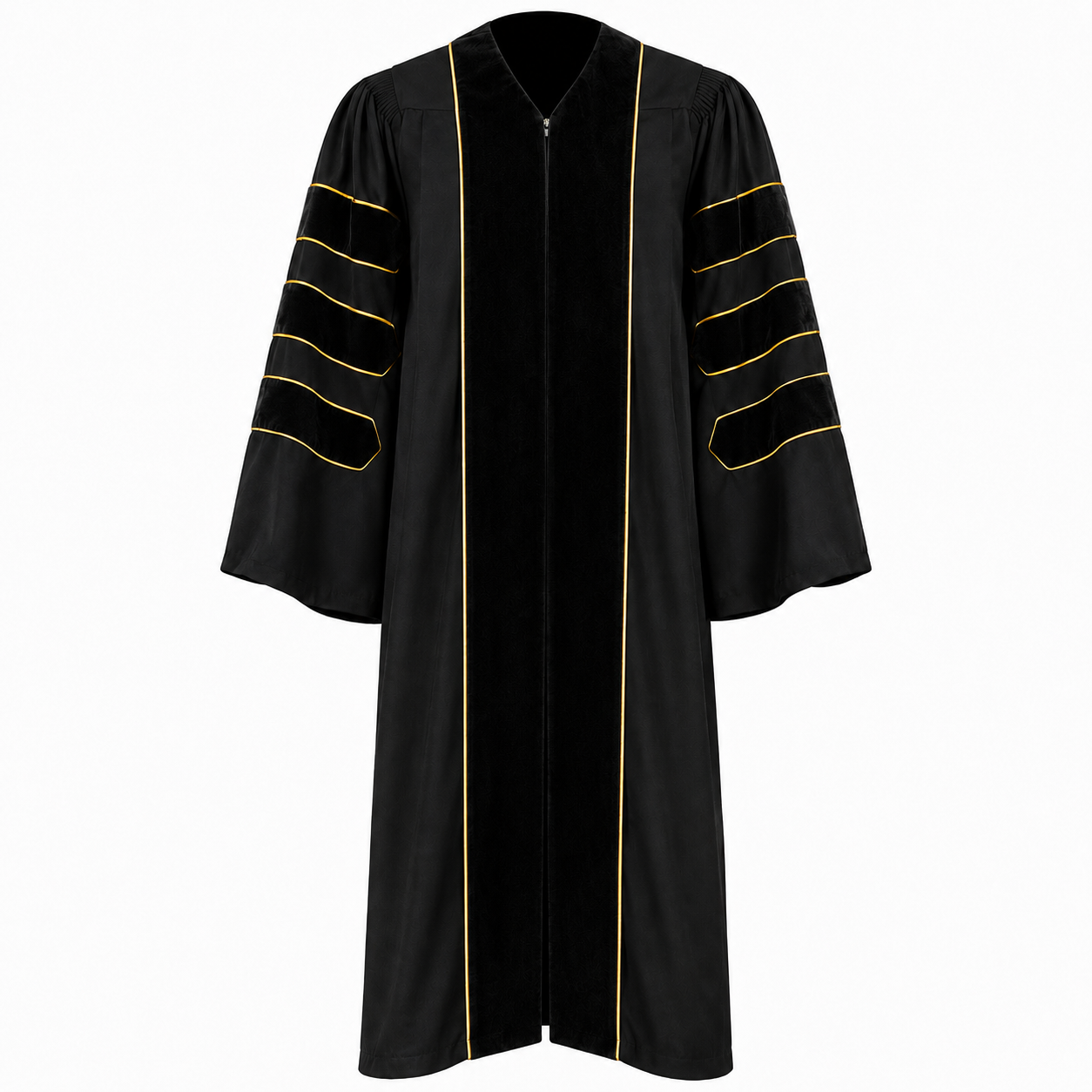 Doctoral Graduation Gown with Velvet Panels & Gold Piping