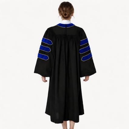 Doctoral Graduation Gown with Velvet Panels & Gold Piping