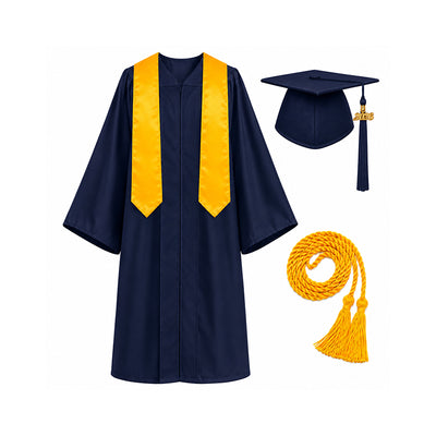 Unisex Graduation Cap & Gown Set with Gold Stole and Honor Cord