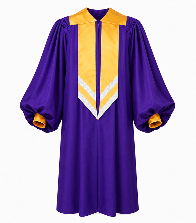 Adult Choir Robe with Gold Satin Panel – Unisex Church Gown