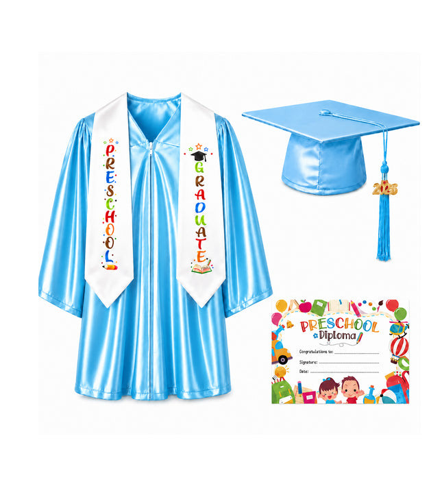 Shiny Preschool Graduation Gown Set with Cap, Stole & Diploma