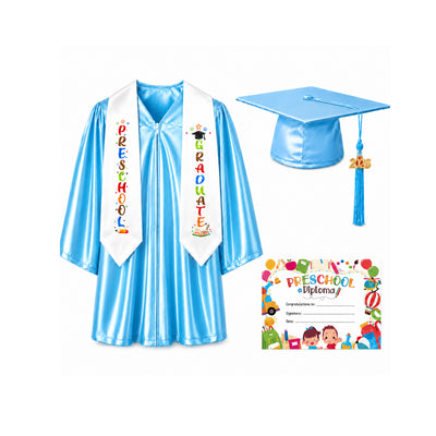 Shiny Preschool Graduation Gown Set with Cap, Stole & Diploma