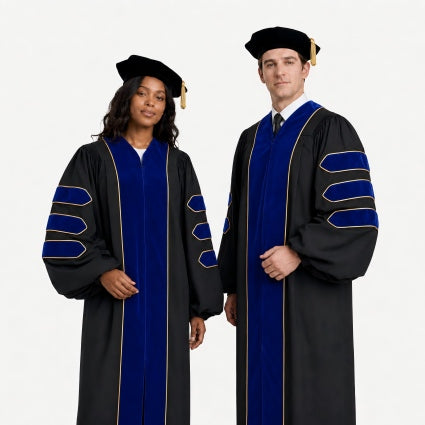 Doctoral Graduation Gown with Velvet Panels & Gold Piping