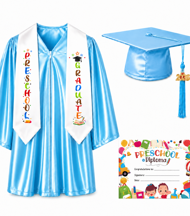 Shiny Preschool Graduation Gown Set with Cap, Stole & Diploma