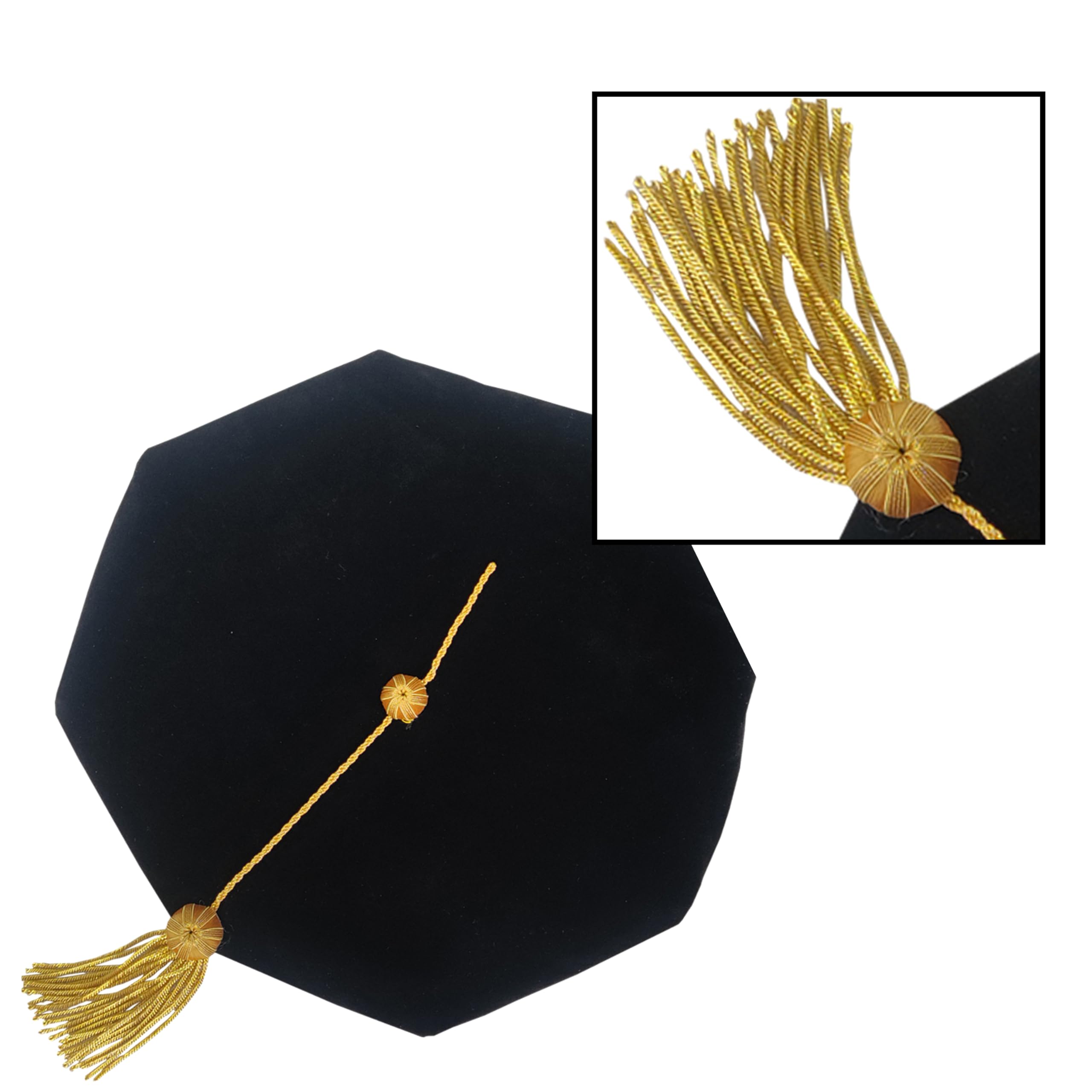 Velvet 8"Sided Doctoral Tam Graduation Cap with Gold Tassel
