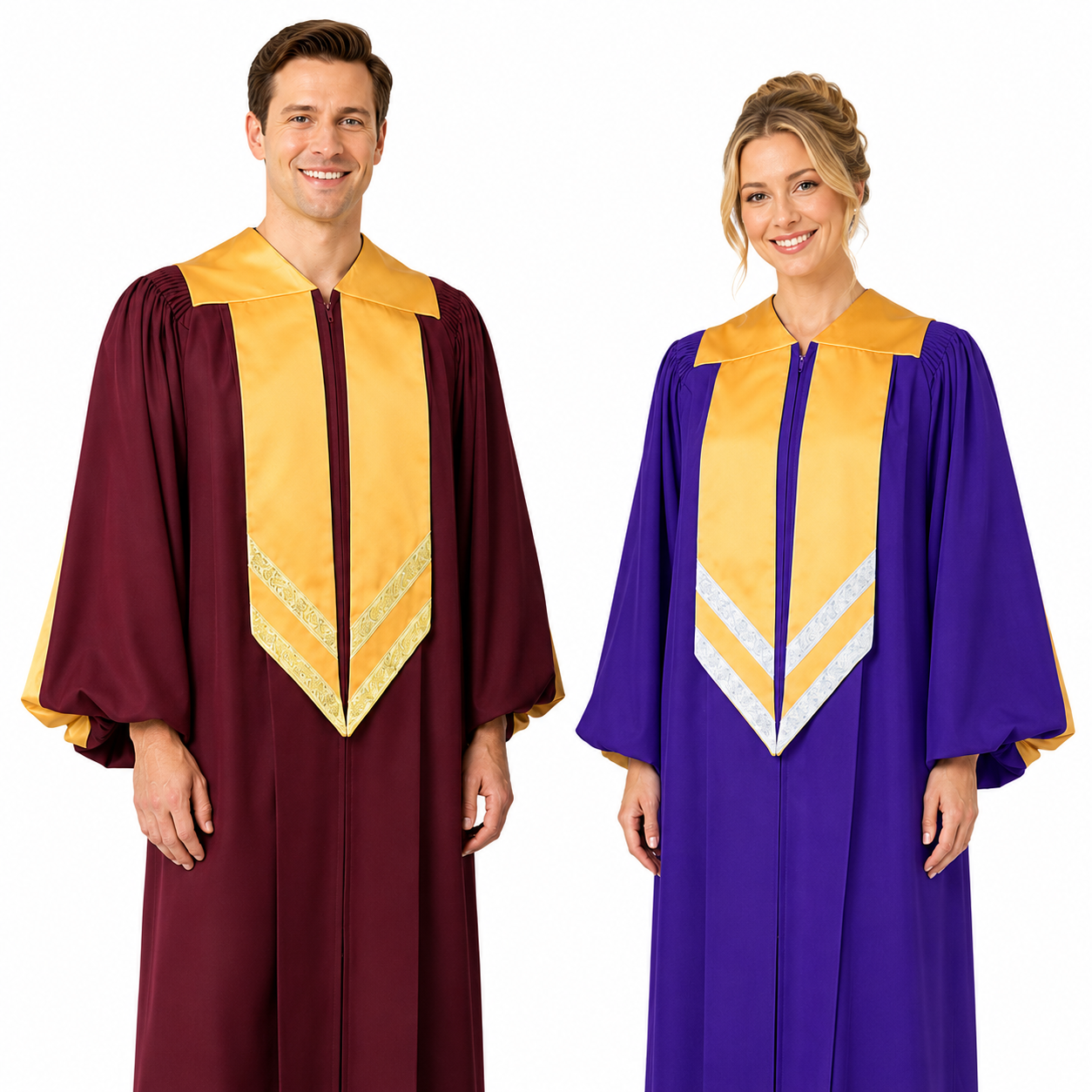 Adult Choir Robe with Gold Satin Panel – Unisex Church Gown