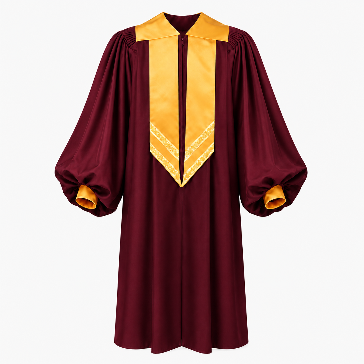 Adult Choir Robe with Gold Satin Panel – Unisex Church Gown